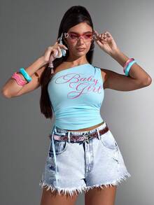 SHEIN ICON Quần short denim rách gấu dáng casual thời trang dành cho nữ cỡ lớn. - Rửa nhẹ - Xem 7