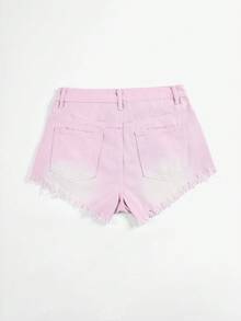 SHEIN EZwear Summer Casual Washed Distressed Denim Shorts - Hot Pink - View 2