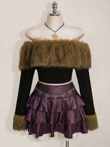 SHEIN ICON Rok Mini Skater Kasual Serbaguna Warna Polos untuk Wanita Ukuran Plus, Cocok untuk Kencan dan Jalan-jalan - Red Violet - View 11