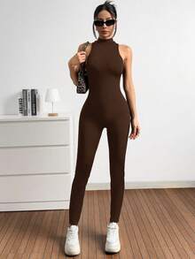 SHEIN EZwear 棕色针织无缝无袖连体裤 - 棕色 - 查看 7