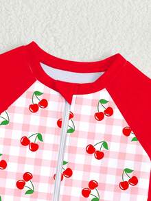 女童泳衣，防紫外线 50+，短袖，拉链款，尺码 4-8 岁 - 彩色 - 查看 4