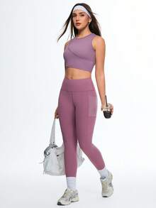 Eassivo Eassivo Damen Frühling/Sommer Patchwork ärmelloses Yoga Sport Tank Top, neuer minimalistischer asymmetrischer Träger Trägershirt - Violett - Übersicht 5