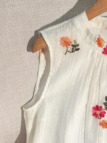 GlowEve Women's Floral Embroidered Button-Front Casual Round Neck Blouse, Summer - Multicolor - View 4