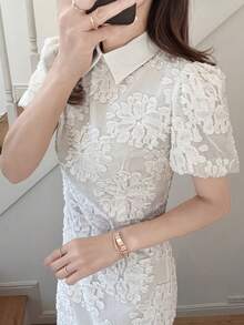 FRIFUL Vestido largo ajustado con cintura acampanada de unicolor, versátil para primavera y verano - Beis - Ver 3