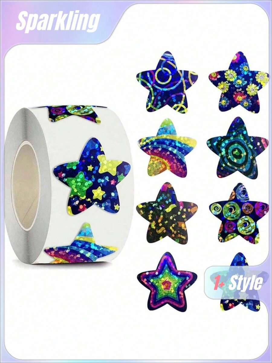 500 张/卷全息彩色星星贴纸、文具贴纸、礼品包装贴纸