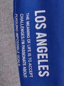 SHEIN Teen Boys' Casual English Graphic Print Short Sleeve Cotton T-Shirt, Summer - Royal Blue - View 4
