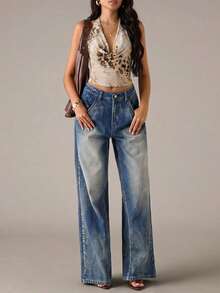 SHEIN BAE Camiseta de tirantes con estampado minimalista y espalda descubierta para mujer - Marrón - Ver 6