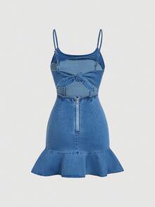 Sweetra Đầm denim thường ngày dành cho nữ - Màu xanh lam - Xem 2