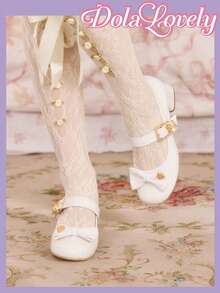 Dola Lovely Giày Mary Jane mũi tròn bằng da bóng màu trắng dành cho nữ, có nơ và khóa kim loại, thanh lịch và tinh tế, đa năng cho việc đi lại hàng ngày, gót dày, cao gót. - trắng - Xem 4