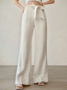 MOTF PREMIUM 女士秋季百搭宽松简约阔腿裤 - 杏色 - 查看 6