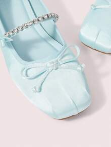 CUCCOO DOLLMOD Valentine's Day Women's Beige Ballet Flats With Bow Detail For Summer Christmas Fall New Year Holiday Valentines Valentine's Day - Light blue - View 8