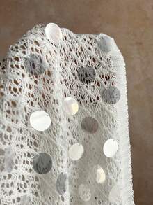 Elamini Women's White Knit Vest, Fashionable Sexy Sheer Sparkling Sequin Summer - White - View 4