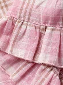 DAZY Tween Girl Plaid Print Bubble Short Sleeve Top And Ruffle Hem Wide Leg Loose Pants Pajama Set, Spring/Summer/Autumn - Pink - View 7