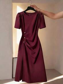 GlowEve CURVE Vestido ceñido de talle alto sexy con pliegues y abertura para tallas grandes - Morado - Ver 5