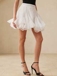 Aveloria Modichic New Fashionable Modern Women Chiffon Textured Asymmetric Hem Elegant Skirt - White - View 1