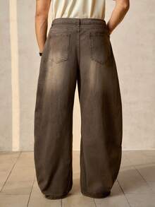 RONVEXI Quần jeans ống rộng dáng suông phong cách retro Y2K dành cho nam giới, màu nâu bạc, dành cho đường phố. - màu nâu - Xem 7