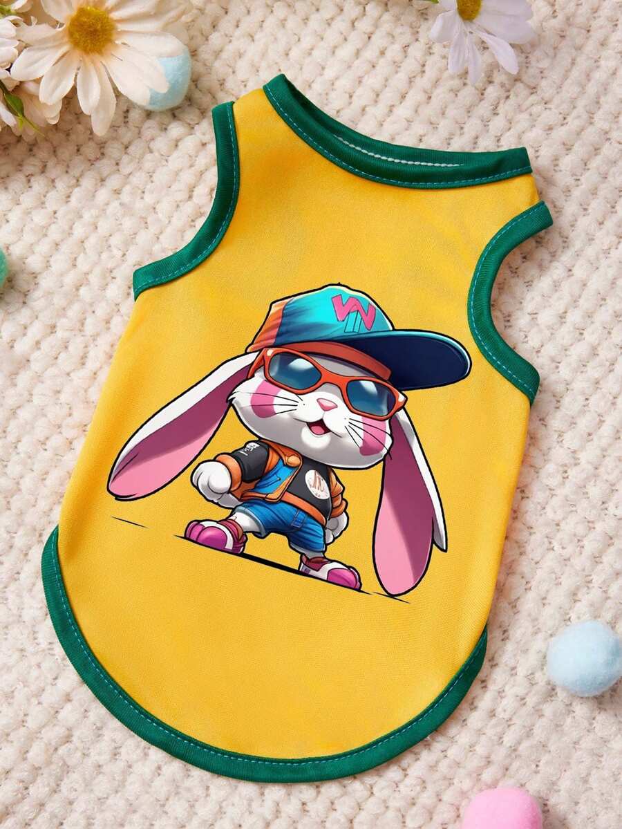 PETSIN 1 pieza Chaleco para mascotas con estampado de conejito lindo, paquete amarillo, borde verde, amigable con la piel, ropa para mascotas transpirable - Multicolor - Ver 1