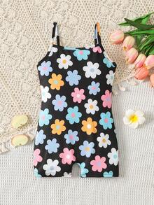Young Girl Casual Everyday Floral Print Jumpsuit - Black - View 5