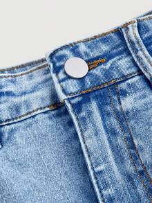 SHEIN MOD Minifalda casual cargo de mezclilla lavada para mujer - Azul - Ver 4