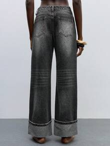 Maija 女士时尚水洗牛仔阔腿裤 - 灰色 - 查看 6