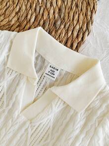 SHEIN Vintaside Kids Toddler Boys' Casual Lapel Short Sleeve Top Paired With Fashionable Washed Denim Pants Set, Suitable For Daily Wear, Family Camping, Dining Or Shopping - Apricot - View 5