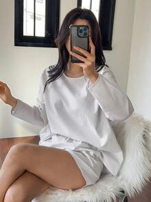 DAZY Conjunto de pijama a rayas minimalista para mujer, /verano - Albaricoque - Ver 5