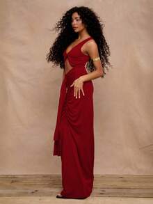 MUSERA 性感镂空褶皱垂坠长裙，适合假日、夏季、婚礼宾客、伊比沙岛海滩音乐节、秋季、夜间外出、婚礼宾客、优雅场合、生日派对、夜间外出、约会之夜、秋季、冬季派对。 - 紅色 - 查看 4