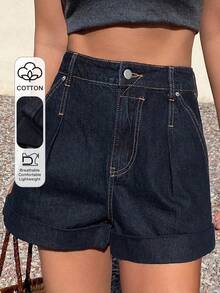 Livesso Women's Casual Everyday Pocketed Button Denim Shorts - Medium Wash - View 1