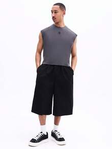 SUMWON Men's Vintage Washed Grey Sleeveless Crop Tank Top With Turntable Print And Text Detail Regular Fit Summer Casual Wear - Grey - View 3