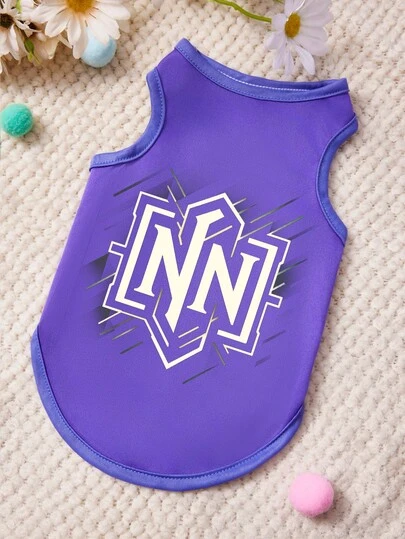 PETSIN 1 pieza Camiseta de tirantes para mascotas con estampado de letra de relámpago de copo de nieve, de color púrpura, amigable con la piel y transpirable