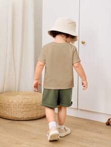 Cozy Pixies 2pcs Baby Boy Letter Pattern Knit Soft Round Neck Short Sleeve Top And Elastic Waist Shorts Set - Multicolor - View 5