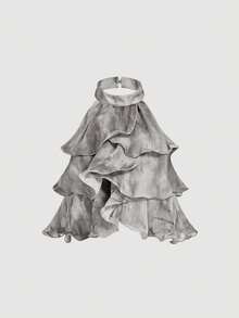 SHEIN MOD 荷叶边扎染无袖背心，时尚设计，百搭夏季女装 - 黑色 - 查看 6