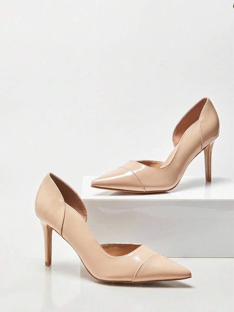SHUZIA Women's Elegant Patent PU D'orsay Pumps Valentine's Day - Beige - View 1