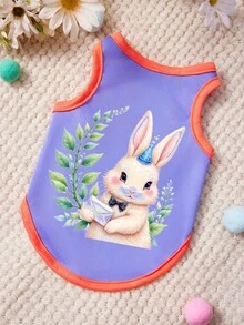 PETSIN 1 件可爱兔子信封式宠物背心，叶子印花，紫色和橙色拼接，亲肤透气宠物服装 - 彩色 - 查看 1