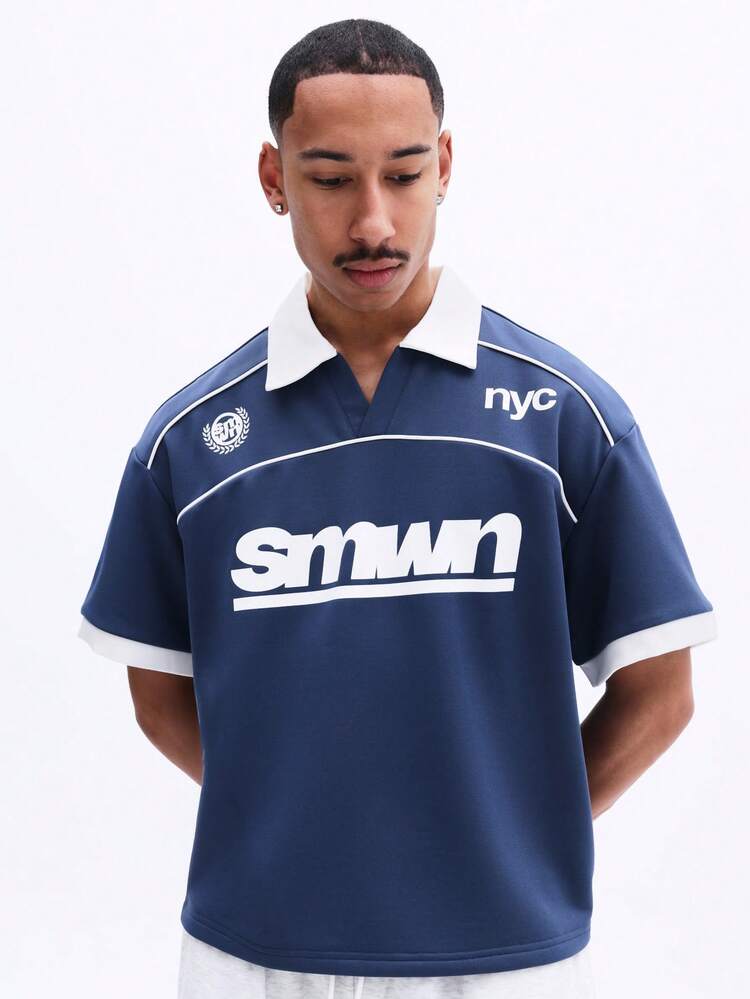 Cropped Boxy Fit Printed Polo With White Collar