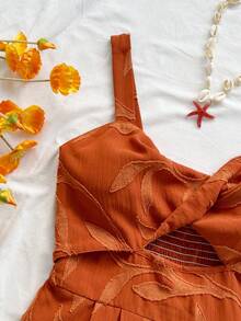 Soleia Women's Vacation Casual Cutout Twist Romper - Rust Brown - View 3