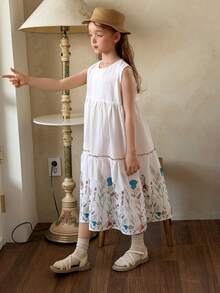 DAZY 女童圆领无袖连衣裙 - 白色 - 查看 2