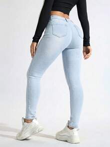 Jeanoix Jeans pitillo casuales para mujer - Azul lavado medio - Ver 2