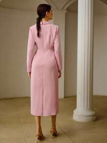 ZEYLAH Đầm dài ngang gối ôm sát, xếp ly, có eo, thích hợp cho mùa Thu/Đông. - Hồng - Xem 3