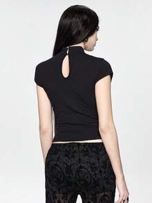 ROMWE Dark Academia Gothic Embroidered Scorpion Women T-Shirt - Black - View 11