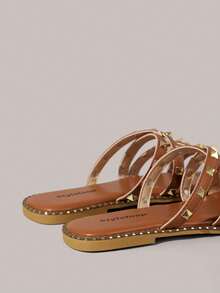 Styleloop Riveted Roman Sandals Women's Spring And Summer New Bohemian Woven Cross Belt Travel Women's Shoes, Summer Wear Vacation, Beach, Leisure - Brown - View 5