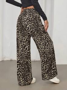 SHEIN PETITE 2条装女士新款黑色豹纹阔腿裤 - 彩色 - 查看 2