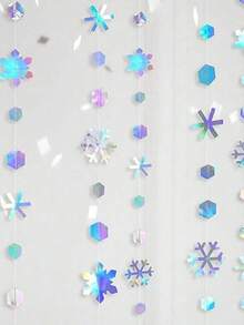 1pc-Winter Wonderland Snowflakes Decorations, Iridescent Snowflake Garland- Shimmer Holographic Paper Snowflakes Streamers For Iridescent Party Decor Christmas Frozen Themed Decor Birthday Wedding Bridal Shower Party Supplies,Christmas - Multicolor - View 6