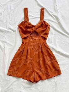 Soleia Women's Vacation Casual Cutout Twist Romper - Rust Brown - View 5