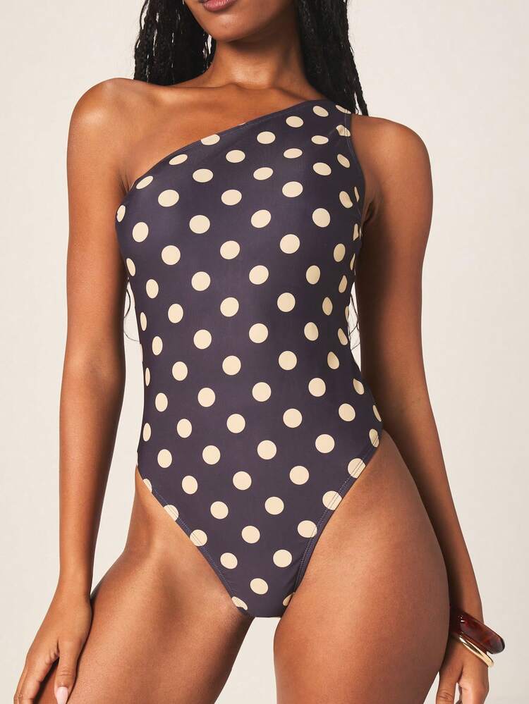 MISSGUIDED Polka Dot One Shoulder Bikini Set With Sarong