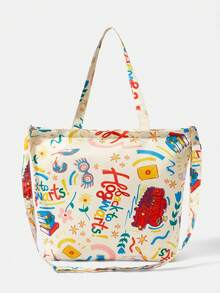 HARRY POTTER X SHEIN 米色底花卉图案英文字母斜挎包 - 彩色 - 查看 4