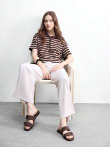 CUCCOO BIZCHIC Women's Buckle-Trimmed Casual Flat Sandals For Everyday Wear - Coffee - View 6