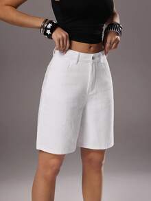 TRNVIE Women's Low Waist White Casual Loose Bermuda Denim Shorts With Pockets - White - View 5