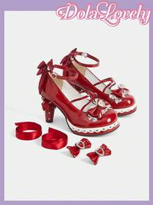 Dola Lovely Giày cao gót nữ thời trang với khóa cài trang trí nơ, đa năng cho trang phục hàng ngày. - Đỏ - Xem 5