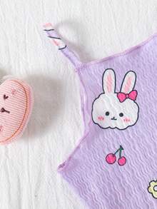 SHEIN Playful Pals 3pcs Baby Girls' Comfortable Versatile Minimalist Solid Color Knit Camisole Romper Set, Spring/Summer - Multicolor - View 6